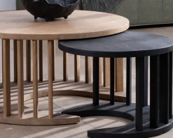 Duo de tables basses rondes en manguier sablé marron et noir 