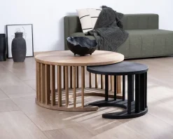 Duo de tables basses rondes en manguier sablé marron et noir 
