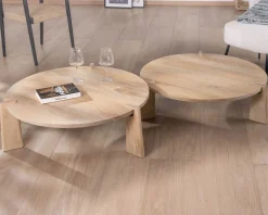 Duo de tables basses rondes en manguier naturel 