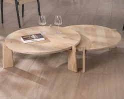 Duo de tables basses rondes en manguier naturel 