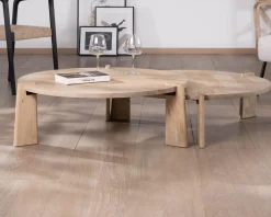 Duo de tables basses rondes en manguier naturel 