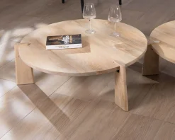 Duo de tables basses rondes en manguier naturel 