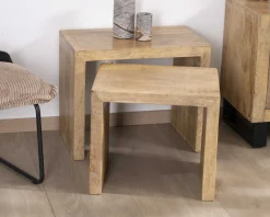 Duo de tables d'appoints gigognes en manguier lignes épurées "Manoha"