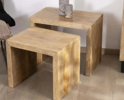 Duo de tables d'appoints gigognes en manguier lignes épurées "Manoha"