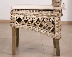 Elégante chaise de repas en rotin tressé avec galette d'assise en tissu "Noho"