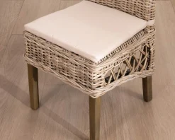 Elégante chaise de repas en rotin tressé avec galette d'assise en tissu "Noho"