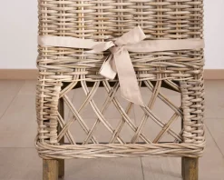 Elégante chaise de repas en rotin tressé avec galette d'assise en tissu 