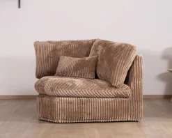 Elément d'angle pour canapé modulaire camel en velours larges côtes "Kédusa"