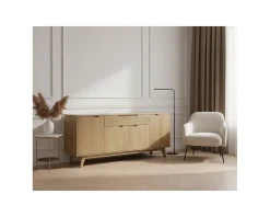 Enfilade 4 portes 200 cm en manguier teinte noyer clair "Elyka" style scandinave