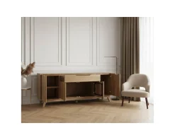 Enfilade 4 portes 200 cm en manguier teinte noyer clair 