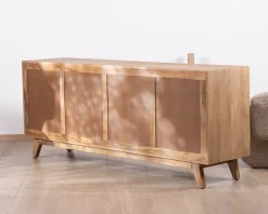 Enfilade 4 portes 200 cm en manguier teinte noyer clair 