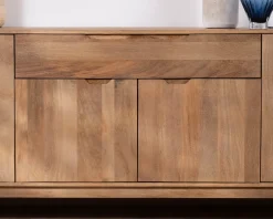 Enfilade 4 portes 200 cm en manguier teinte noyer clair 