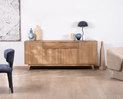 Enfilade 4 portes 200 cm en manguier teinte noyer clair 