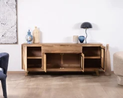 Enfilade 4 portes 200 cm en manguier teinte noyer clair 
