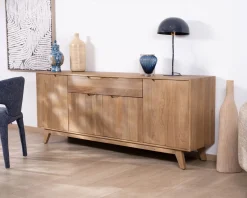 Enfilade 4 portes 200 cm en manguier teinte noyer clair 