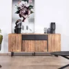 Enfilade 175cm en acacia avec 2 tiroirs et pieds métal noirs "Bennett"