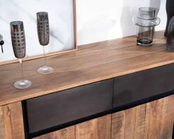 Enfilade 175cm en acacia avec 2 tiroirs et pieds métal noirs 