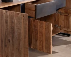 Enfilade 175cm en acacia avec 2 tiroirs et pieds métal noirs 