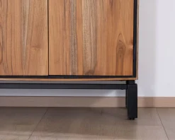 Enfilade contemporaine 4 portes en teck naturel et métal noir 