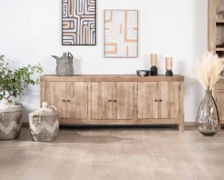Enfilade en manguier massif 200cm finition sablée 6 portes 