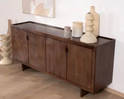 Enfilade esprit rétro chic 4 portes 180 cm en manguier massif teinte noyer 