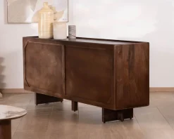 Enfilade esprit rétro chic 4 portes 180 cm en manguier massif teinte noyer 