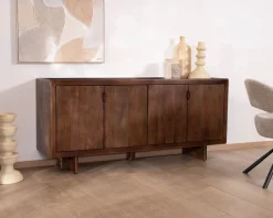 Enfilade esprit rétro chic 4 portes 180 cm en manguier massif teinte noyer 