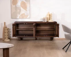 Enfilade esprit rétro chic 4 portes 180 cm en manguier massif teinte noyer 