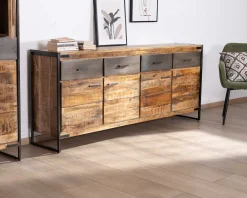 Enfilade industrielle 200 cm en manguier et métal 