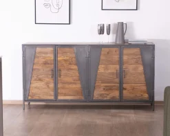Enfilade industrielle métal gris et bois de manguier