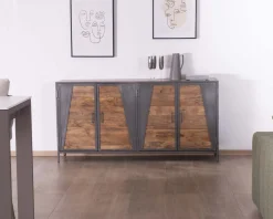 Enfilade industrielle métal gris et bois de manguier