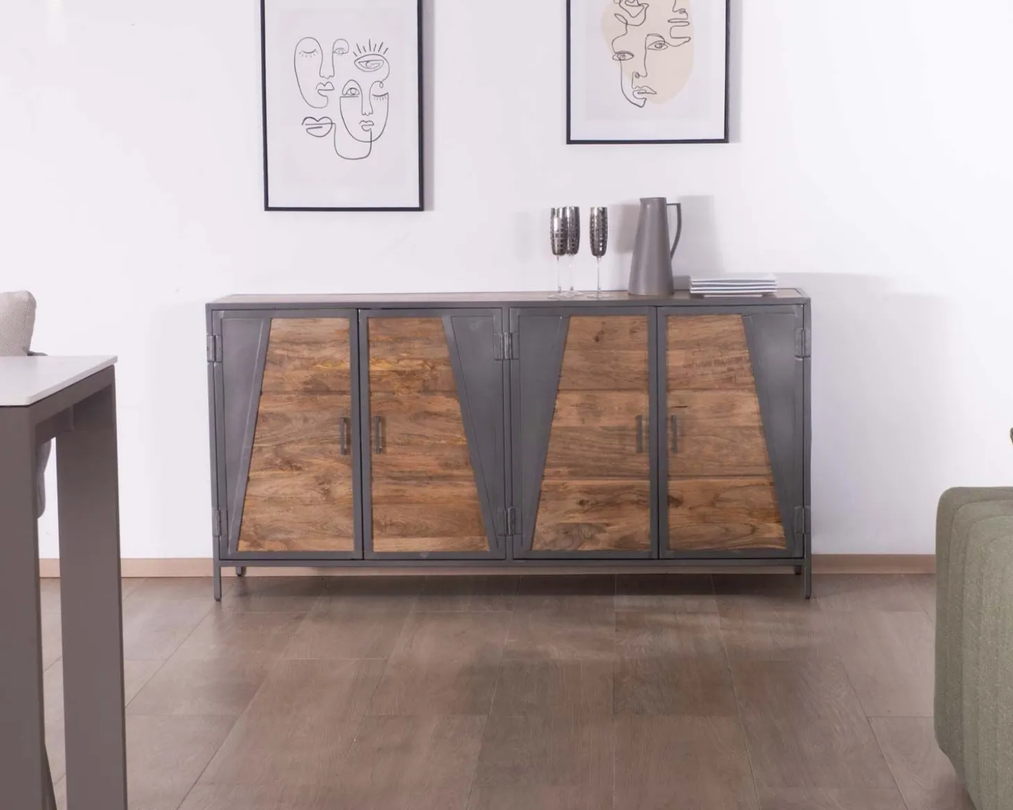 Enfilade industrielle métal gris et bois de manguier "Vista"
