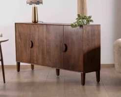 Enfilade rétro 4 portes en manguier massif foncé 180 cm "Kaldo" style mid-century