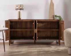 Enfilade rétro 4 portes en manguier massif foncé 180 cm 