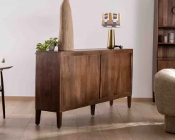 Enfilade rétro 4 portes en manguier massif foncé 180 cm 