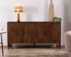 Enfilade rétro 4 portes en manguier massif foncé 180 cm 