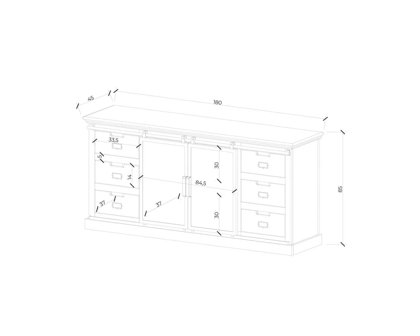 Enfilade style factory en bois massif et métal "Haden"
