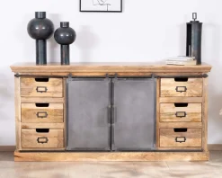 Enfilade style factory en bois massif et métal