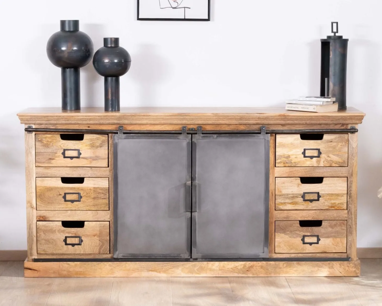 Enfilade style factory en bois massif et métal "Haden"