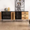 Enfilade style newtro en frêne massif "Sydney" avec rangements et tiroirs