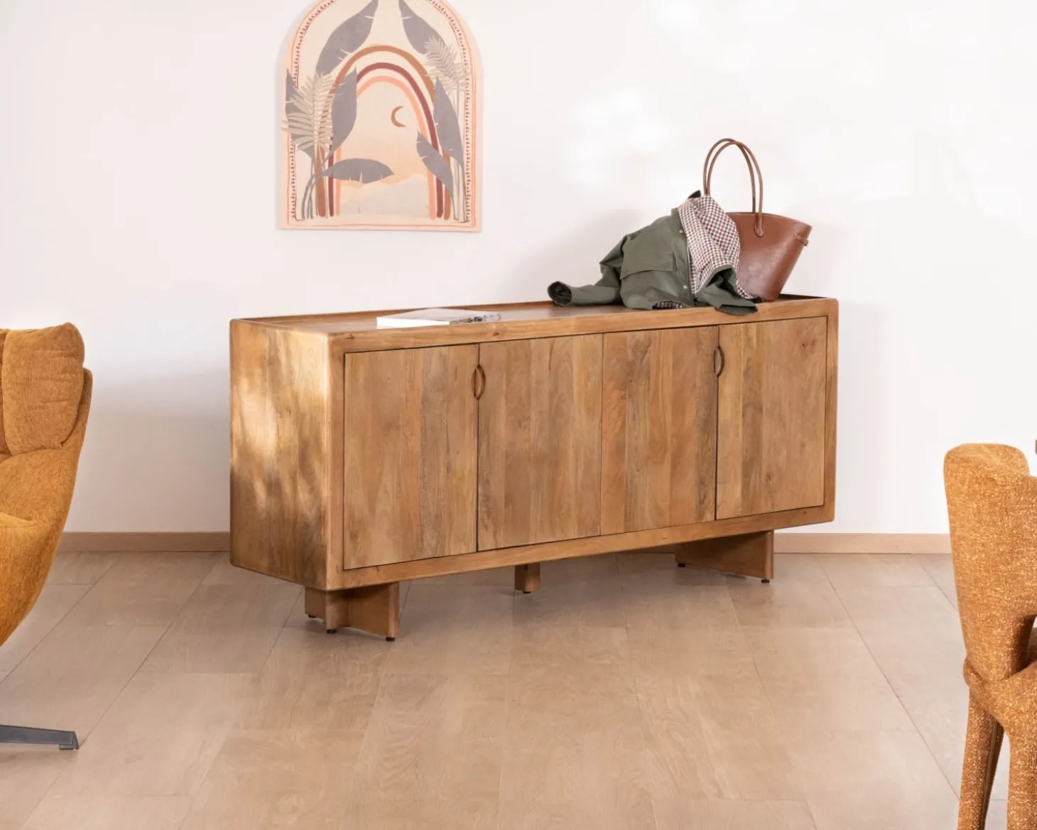 Enfilade vintage 4 portes en manguier naturel "Odely" 180 cm style rétro chic