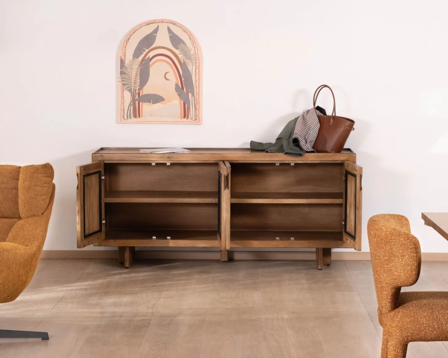 Enfilade vintage 4 portes en manguier naturel "Odely" 180 cm style rétro chic