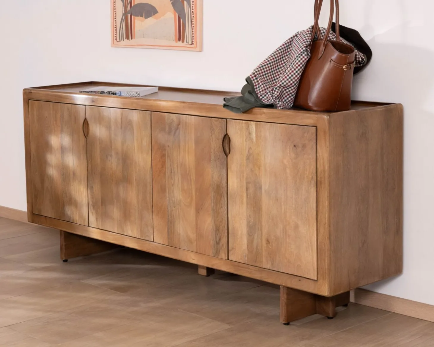 Enfilade vintage 4 portes en manguier naturel "Odely" 180 cm style rétro chic