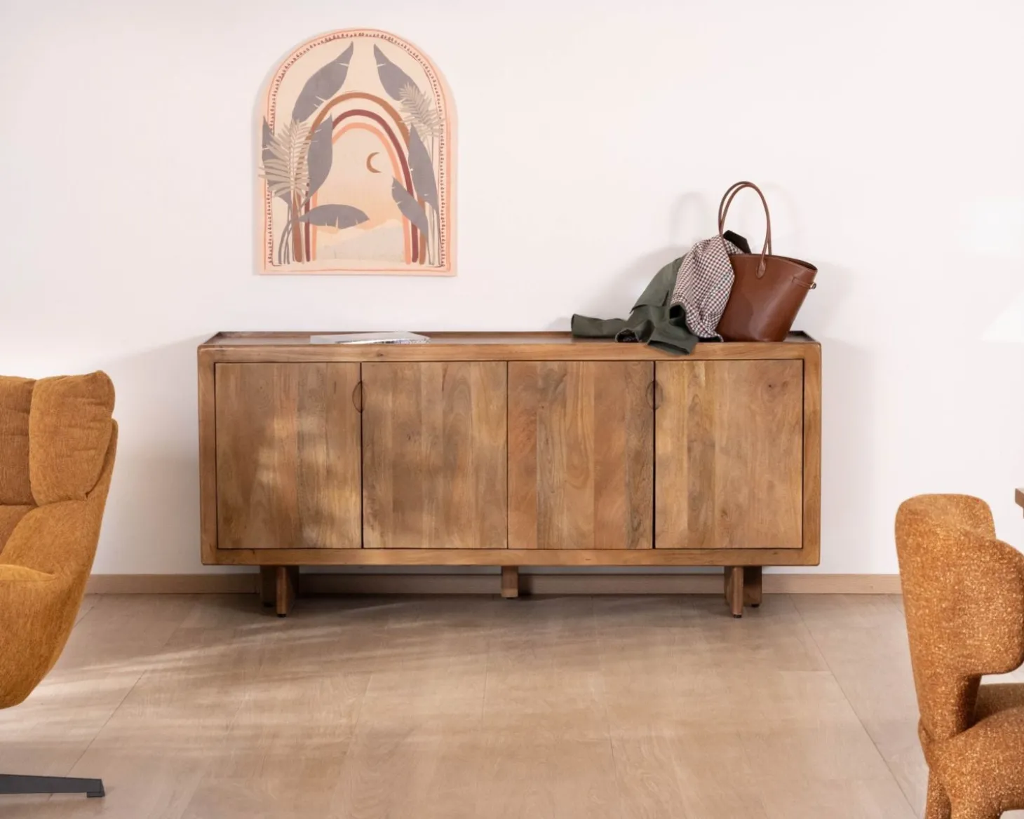 Enfilade vintage 4 portes en manguier naturel "Odely" 180 cm style rétro chic