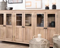 Enfilade vitrée 6 portes en manguier massif 190cm "Maestro"