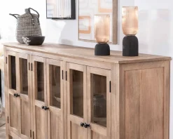 Enfilade vitrée 6 portes en manguier massif 190cm 