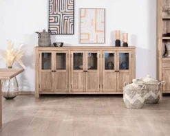 Enfilade vitrée 6 portes en manguier massif 190cm 