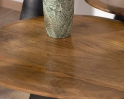 Ensemble de 3 tables basses en bois et métal formes galets naturels 