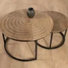 Ensemble de 2 tables basses rondes gigognes noires plateau bois "Joe"