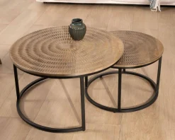 Ensemble de 2 tables basses rondes gigognes noires plateau bois "Joe"
